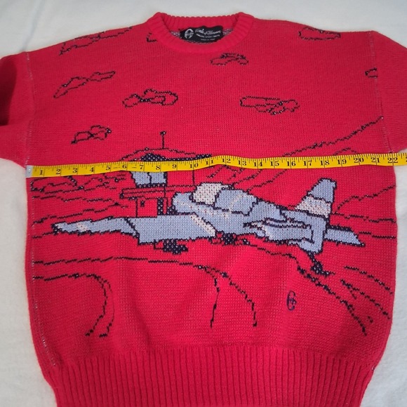 Conte Of Florence Italian Mens VTG Novelty Airplaine Aviation Wool Blend Sweater - Picture 3 of 16